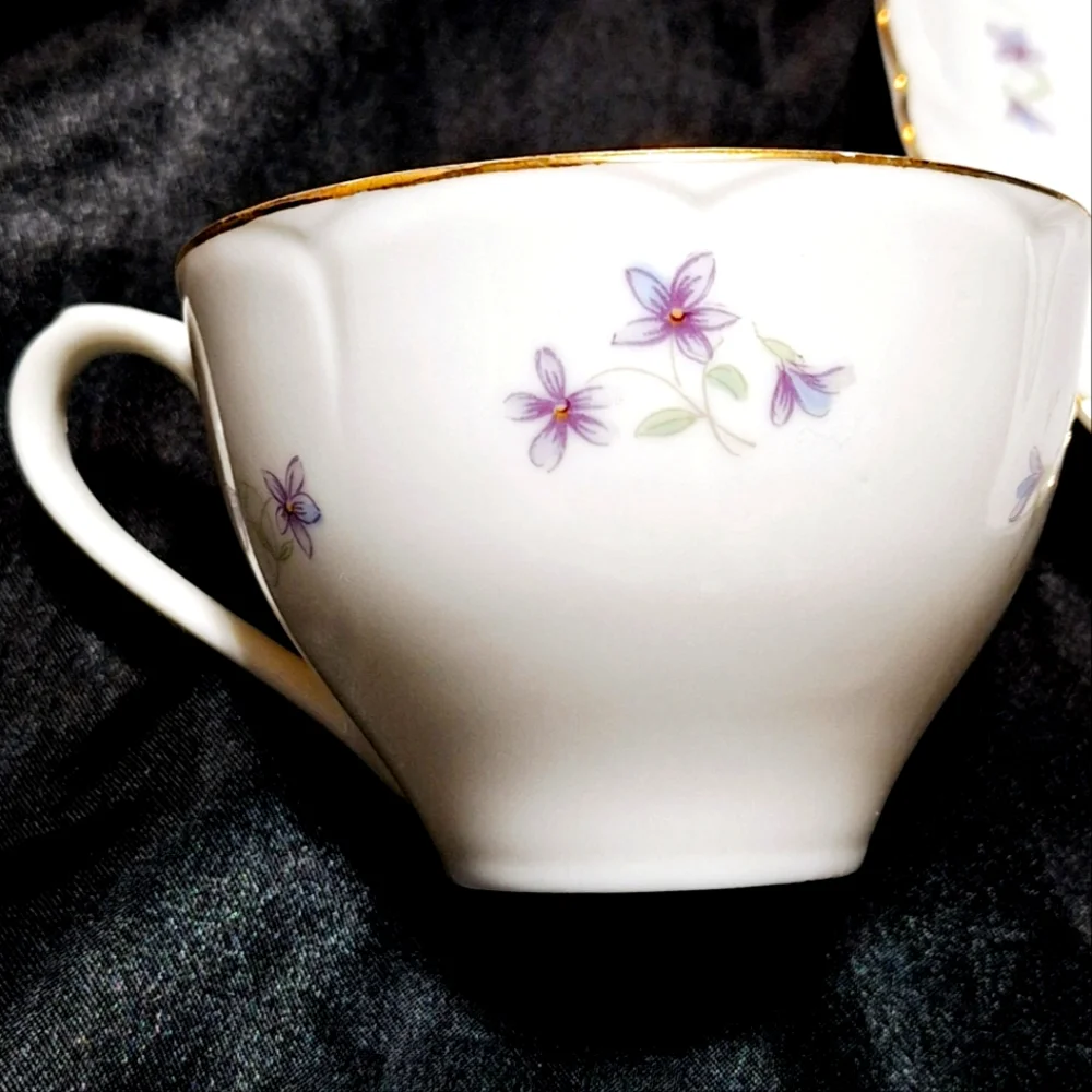 Rare Vintage Tea Cup And Snack Plate~Scalloped Edge~Violets~Flowers